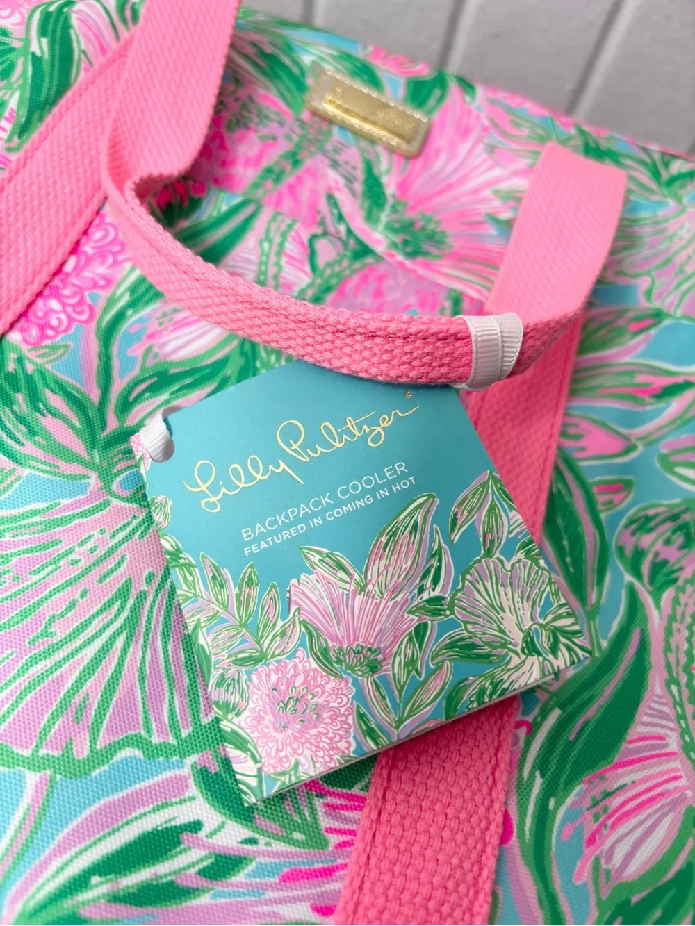 Lilly Pulitzer Cooler Backpack / Crossbody Pink & Green Floral Backpack Tote NEW